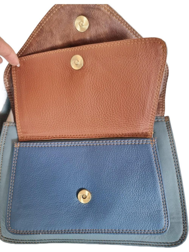Blue Patchwork Leather Bag, Upcycled Leather Crossbody Purse, Boho Saddle Bag, Colour Block Shoulder Bag, Handmade Leather Handbag