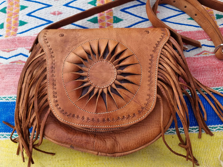 Hand Tooled Leather Crossbody Bag: Vintage Western Sun Purse