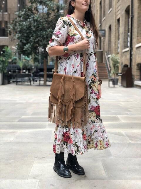 Dusty Pink Suede Fringe Crossbody Bag: Braided Boho Purse