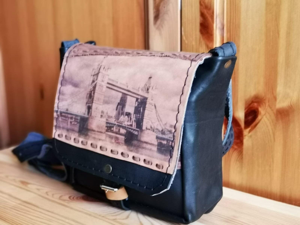 Tower Bridge Leather Saddle Bag: Upcycled London Souvenir