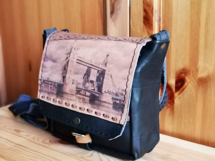 Tower Bridge Leather Saddle Bag: Upcycled London Souvenir