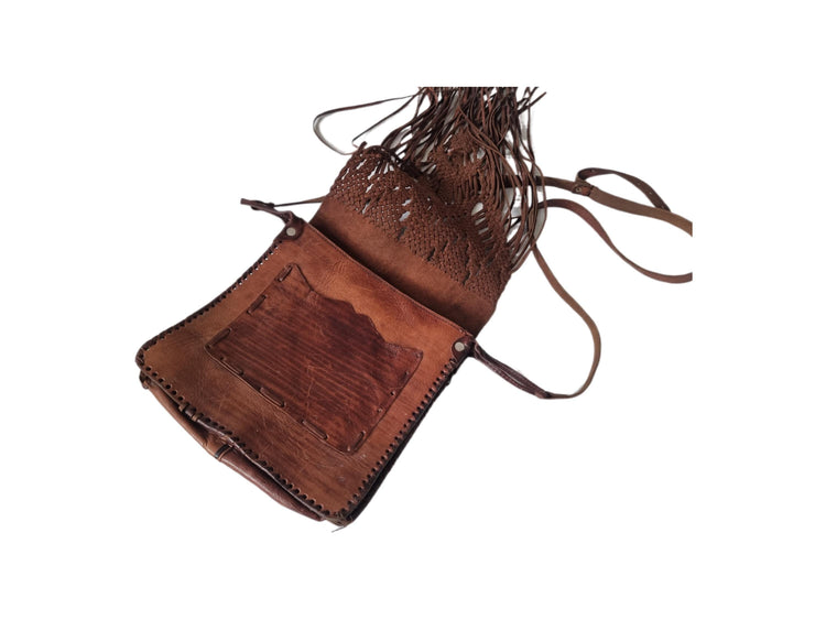 70s Braided Leather Fringe Crossbody Bag: Western Boho Purse