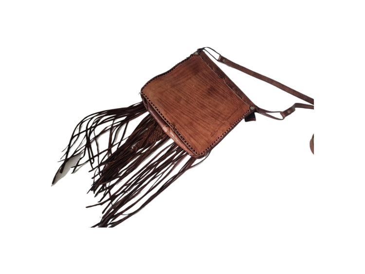 70s Braided Leather Fringe Crossbody Bag: Western Boho Purse