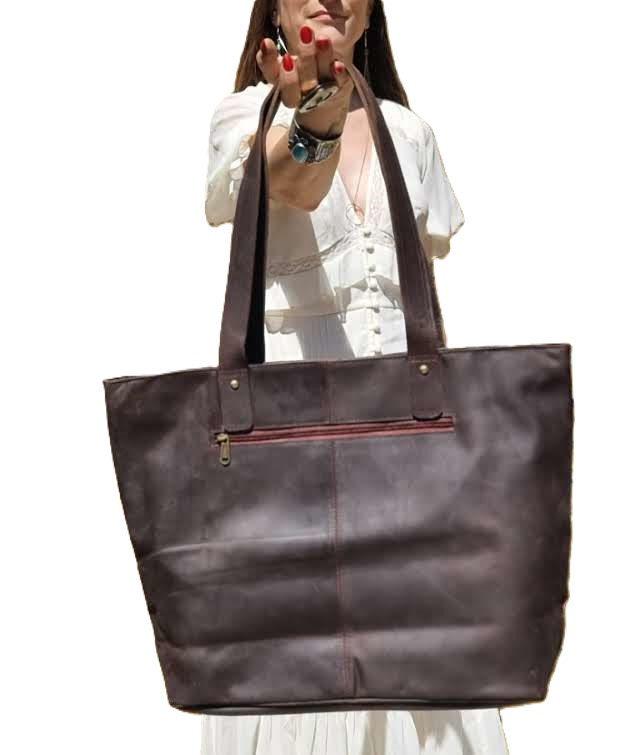 Cowhide & Leather Tote Bag: Oversized Western Shoulder Bag