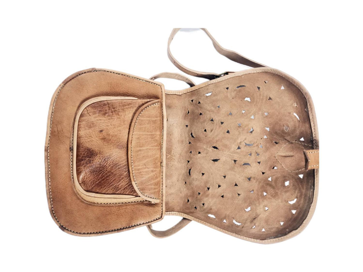 Handmade Tooled Leather Crossbody Bag: Moroccan Floral Satchel