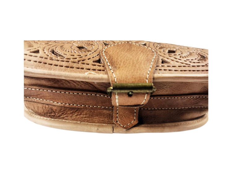 Handmade Tooled Leather Crossbody Bag: Moroccan Floral Satchel