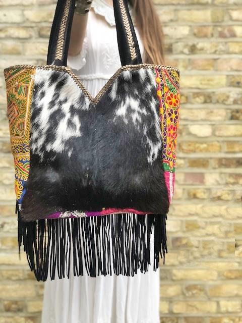 Cowhide Leather Tote Bag, Western Leather Shoulder Bag, Cowgirl Purse, Hair On Hide Handbag, Large Leather Shopper, Boho Festival Tote
