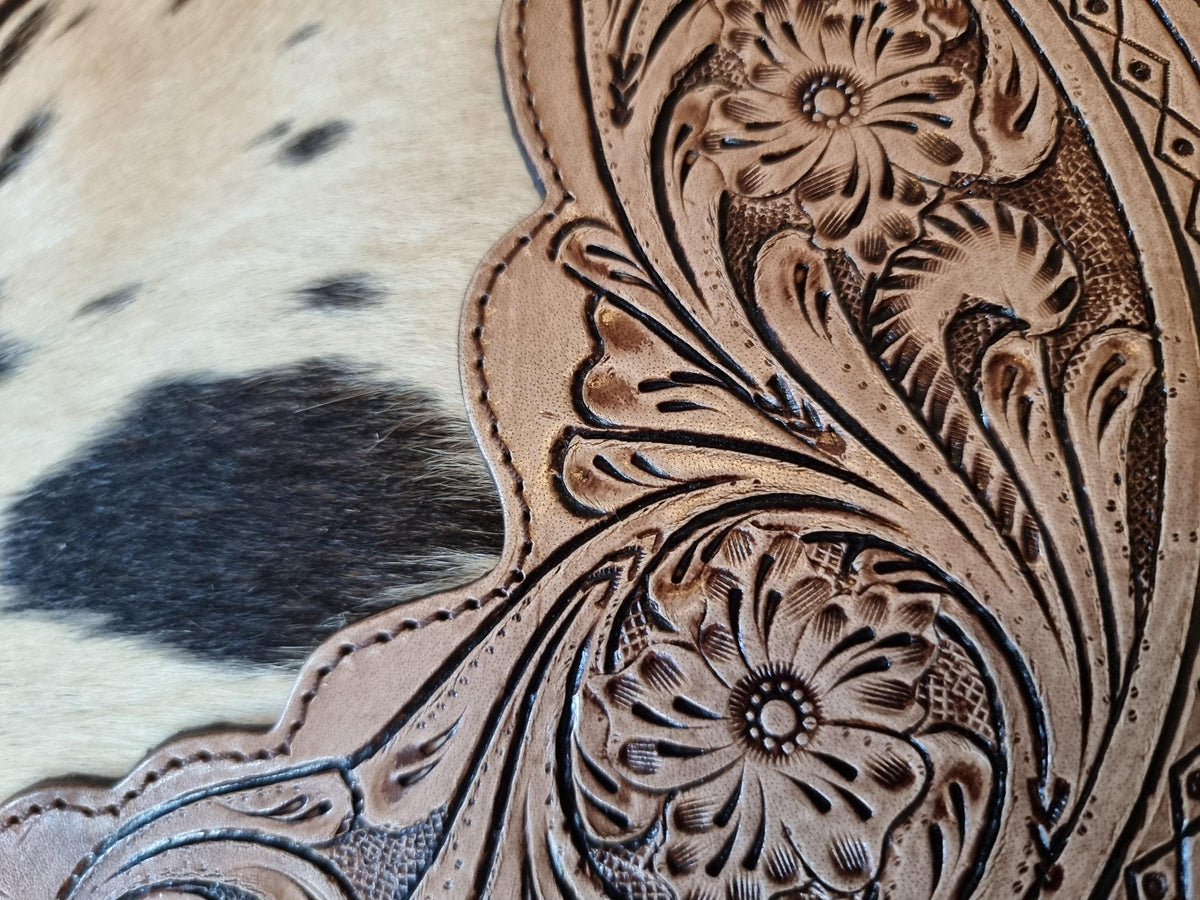 Hand tooled small cowhide leather bag - rustic western chic purse