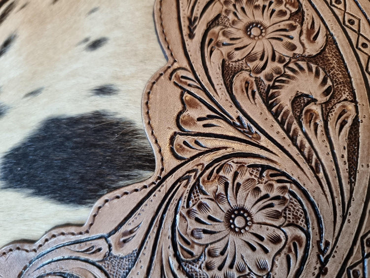 Hand tooled small cowhide leather bag - rustic western chic purse
