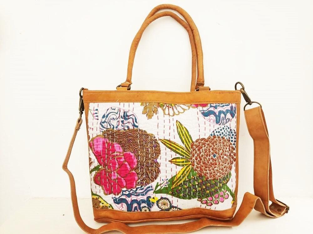 Handmade Leather Floral Hobo Bag: Vintage Boho Tapestry Tote