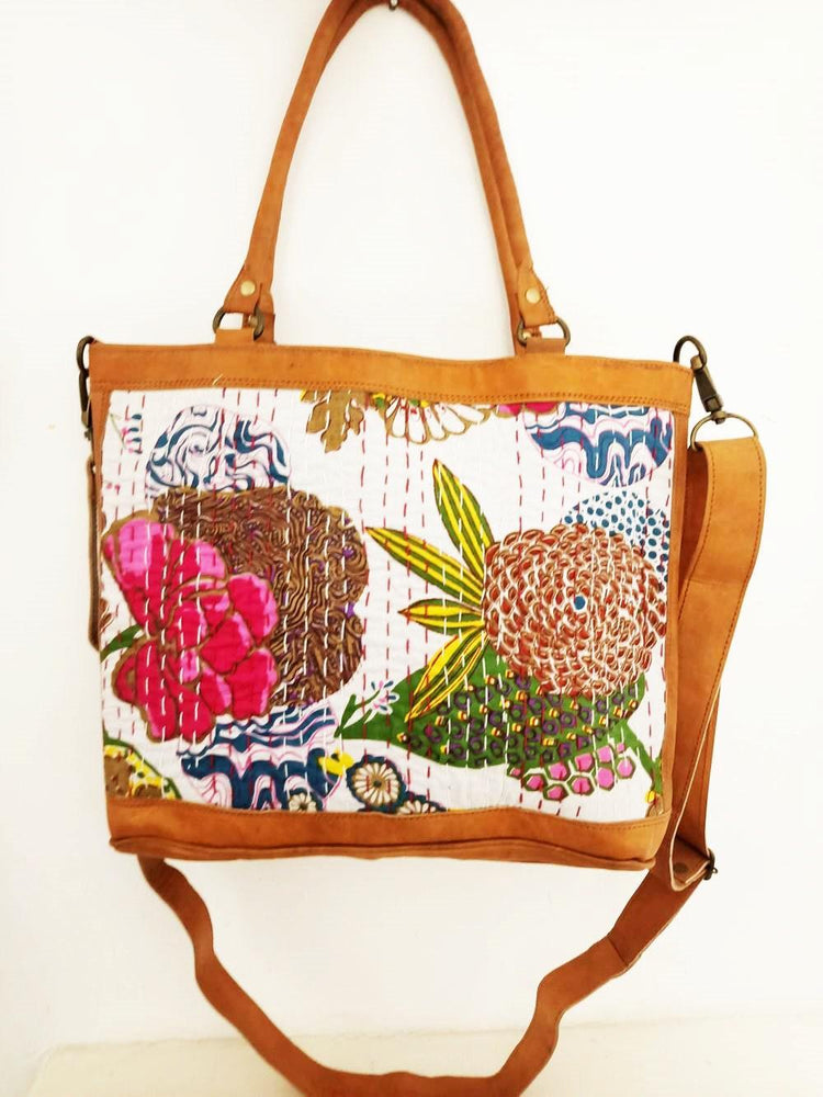 Handmade Leather Floral Hobo Bag: Vintage Boho Tapestry Tote