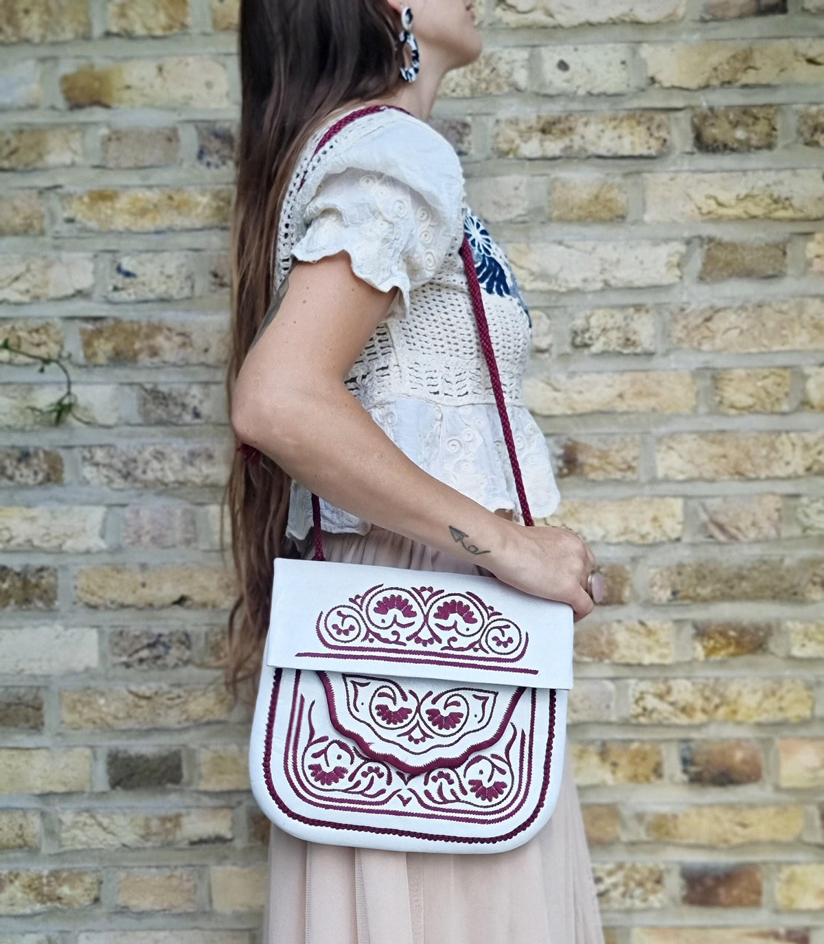 Embroidered Leather Crossbody Bag: Berber Tribal Handbag