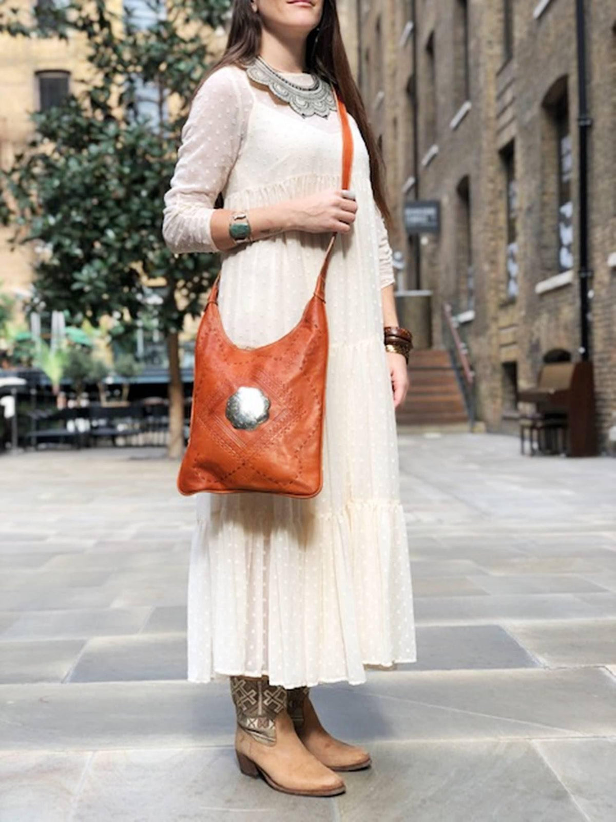 Hand Tooled Leather Tote Bag: Berber Tribal Design, Crossbody Purse