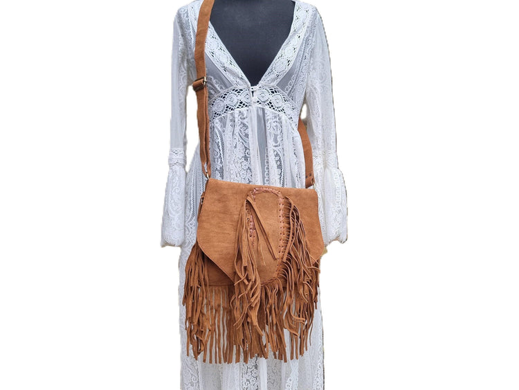Boho Fringe Suede Leather Crossbody Bag: Western Hippie Purse