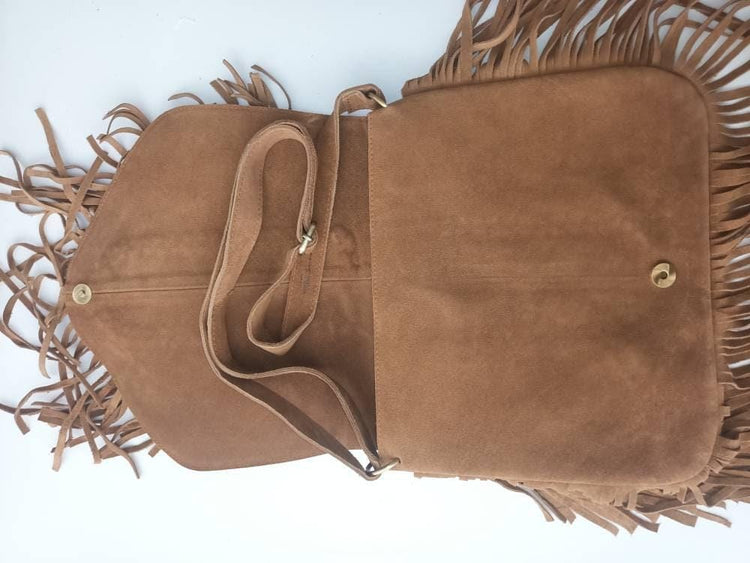Boho Fringe Suede Leather Crossbody Bag: Western Hippie Purse