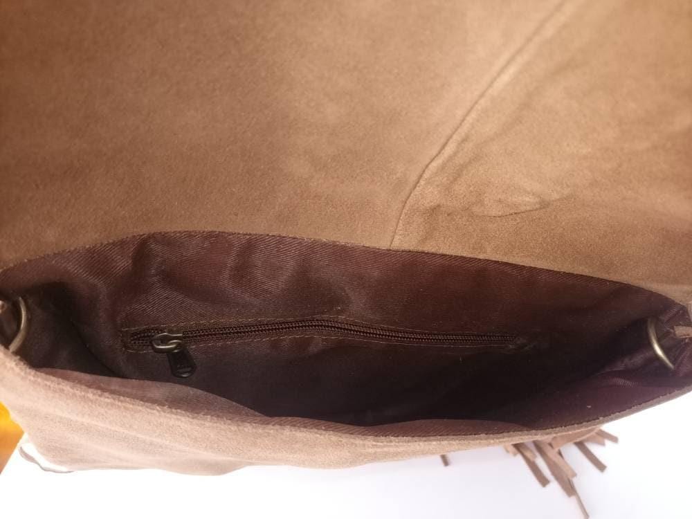 Boho Fringe Suede Leather Crossbody Bag: Western Hippie Purse