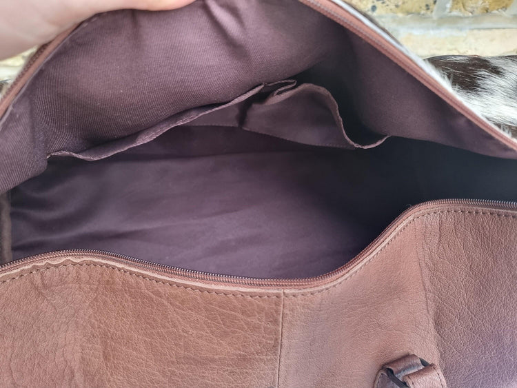Western Cowhide Leather Weekender Bag / Fringe Duffle Travel Holdall Turquoise Boho Overnight Luggage