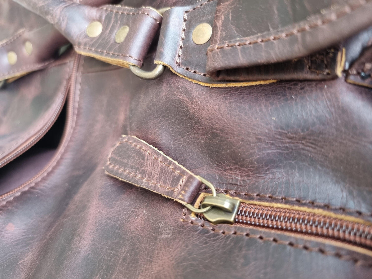 Leather Weekender Bag for Men / Vintage Duffle Travel Holdall Carry On Overnight Gym Bag