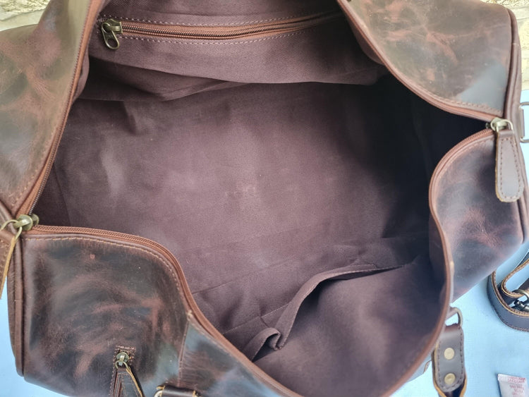 Leather Weekender Bag for Men / Vintage Duffle Travel Holdall Carry On Overnight Gym Bag