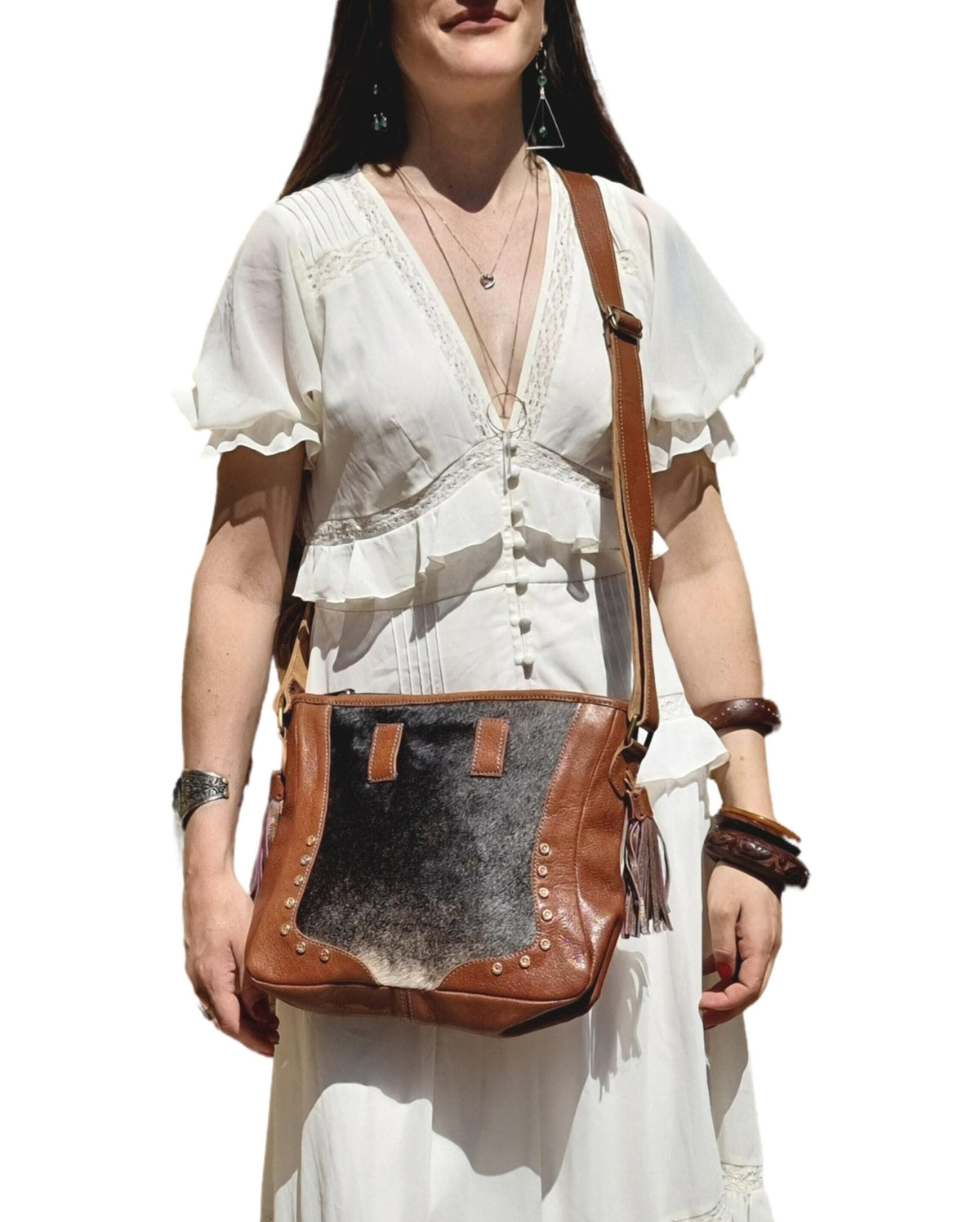 Cowhide Leather Crossbody Bag, Western Hair On Hide Purse, Boho Leather Satchel, Handmade Native Style Shoulder Tote