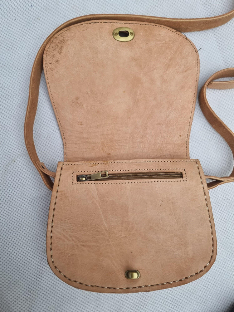 Small Leather Saddle Bag, Boho Crossbody Bag, Moroccan Berber Hippie Purse with Coins