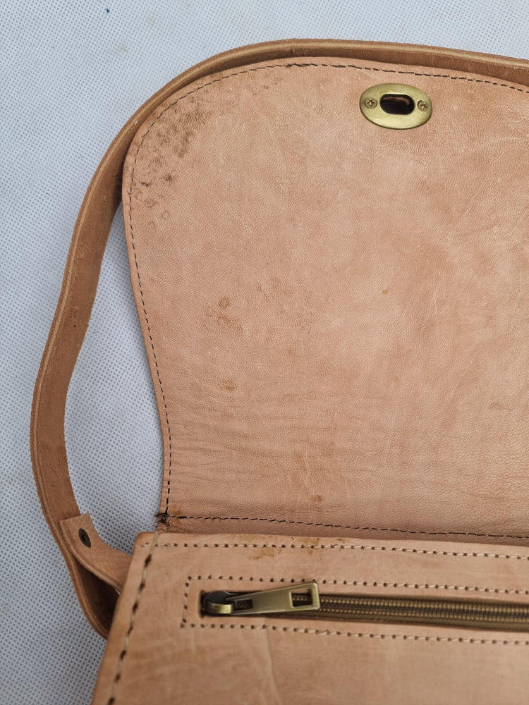 Small Leather Saddle Bag, Boho Crossbody Bag, Moroccan Berber Hippie Purse with Coins
