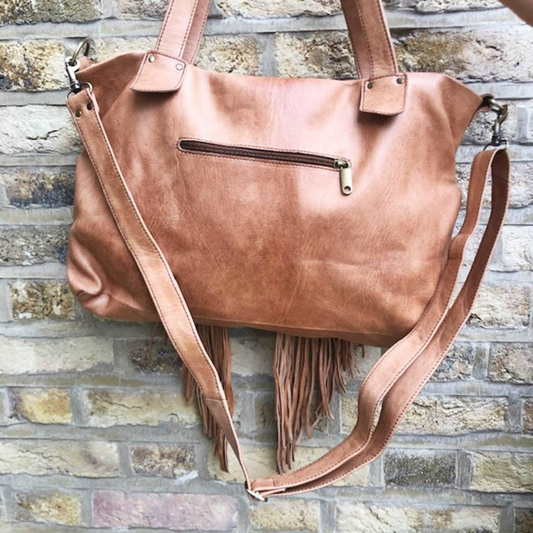 Kilim Leather Tassel Bag: Boho Fringe Purse, Moroccan Design