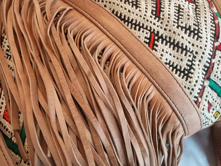 Kilim Leather Tassel Bag: Boho Fringe Purse, Moroccan Design