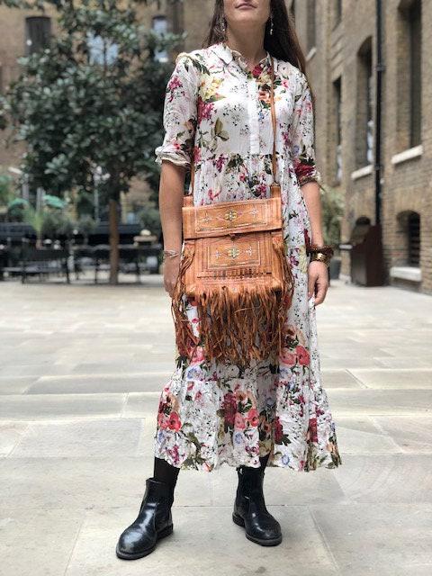 Vintage Look Leather Fringe Bag: Boho Tassel Shoulder Bag
