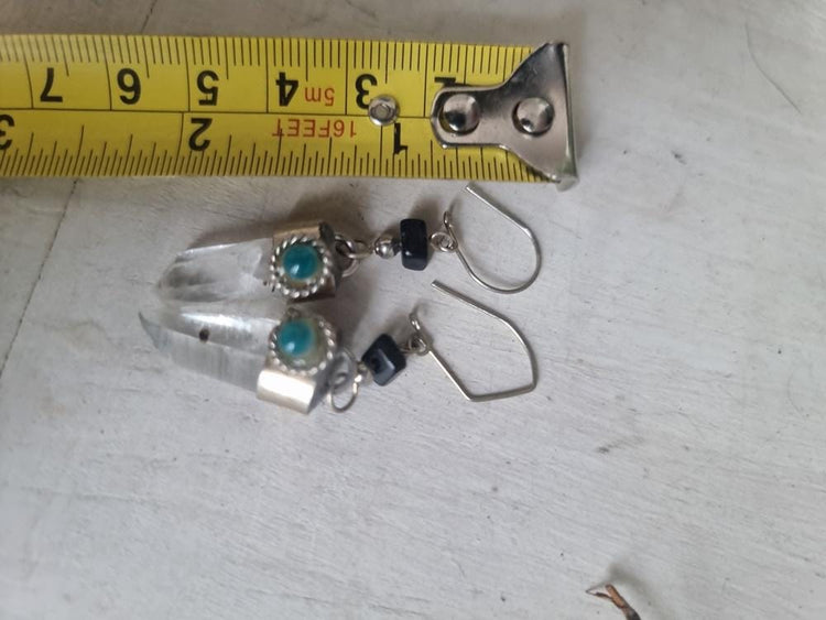 Raw Quartz Crystal Drop Earrings: Onyx & Jade Boho Jewelry