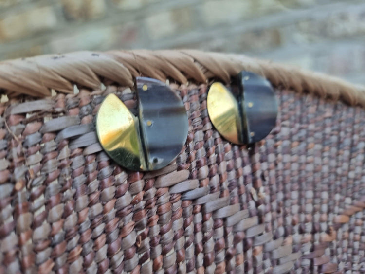 Handmade Boho Art Deco Circle Stud Earrings – Recycled Horn & Gold Brass Ethnic Jewelry, Elegant Geometric Statement Earrings, Gift for Her
