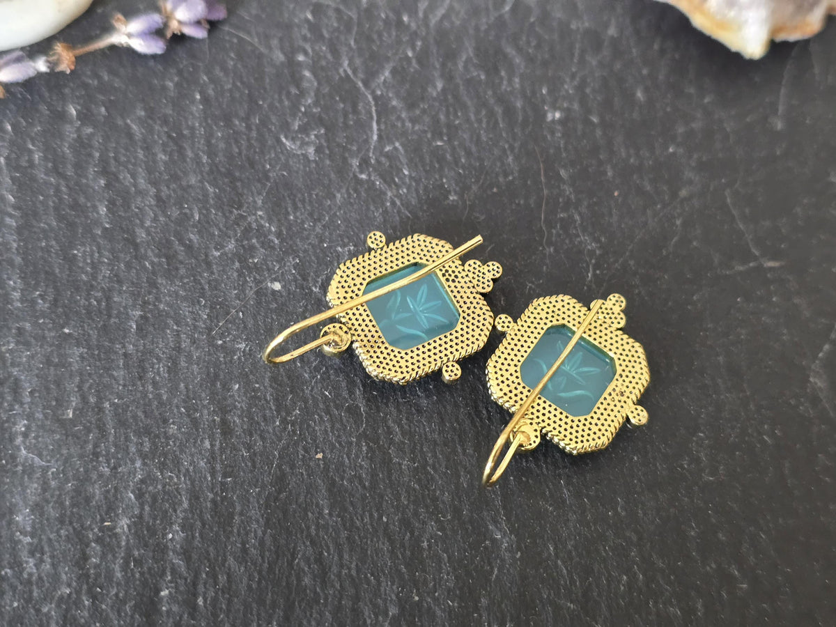 Intaglio Crystal Drop Earrings: Vintage Pearl, Brass, Art Deco