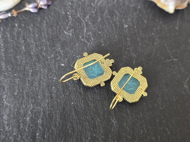 Intaglio Crystal Drop Earrings: Vintage Pearl, Brass, Art Deco
