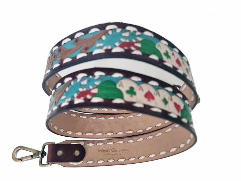 Four Aces Poker Leather Bag Strap, Hand Painted Playing Cards Replacement Strap, Western Detachable Boho Shoulder Strap
