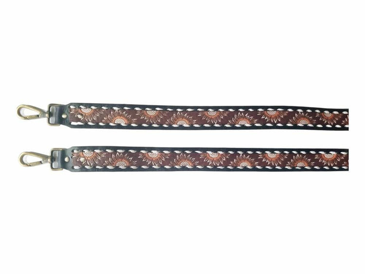Western Sunflower Leather Bag Strap, Tooled Floral Replacement Purse Strap, Detachable Boho Shoulder Strap, Camera Strap