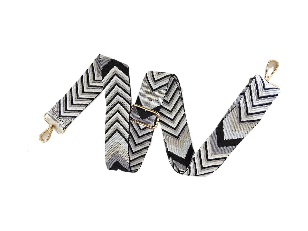 Black White Chevron Bag Strap, Adjustable Zigzag Replacement Shoulder Strap, Monochrome Crossbody Handbag Strap