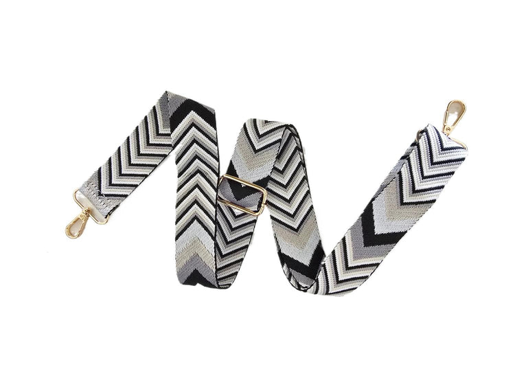 Black White Chevron Bag Strap, Adjustable Zigzag Replacement Shoulder Strap, Monochrome Crossbody Handbag Strap