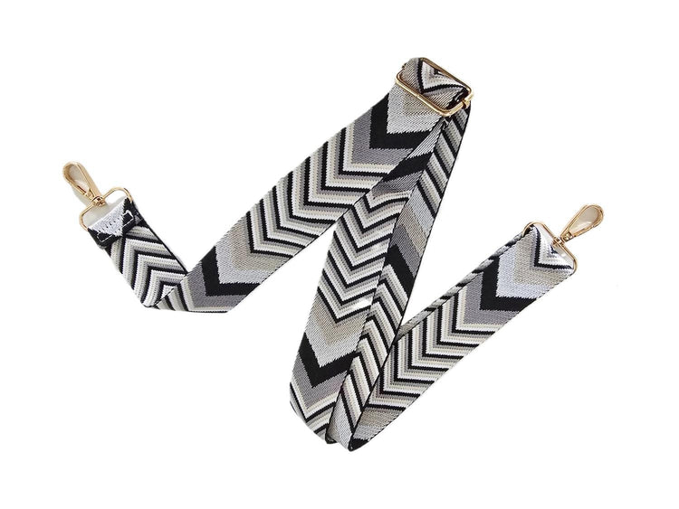 Black White Chevron Bag Strap, Adjustable Zigzag Replacement Shoulder Strap, Monochrome Crossbody Handbag Strap