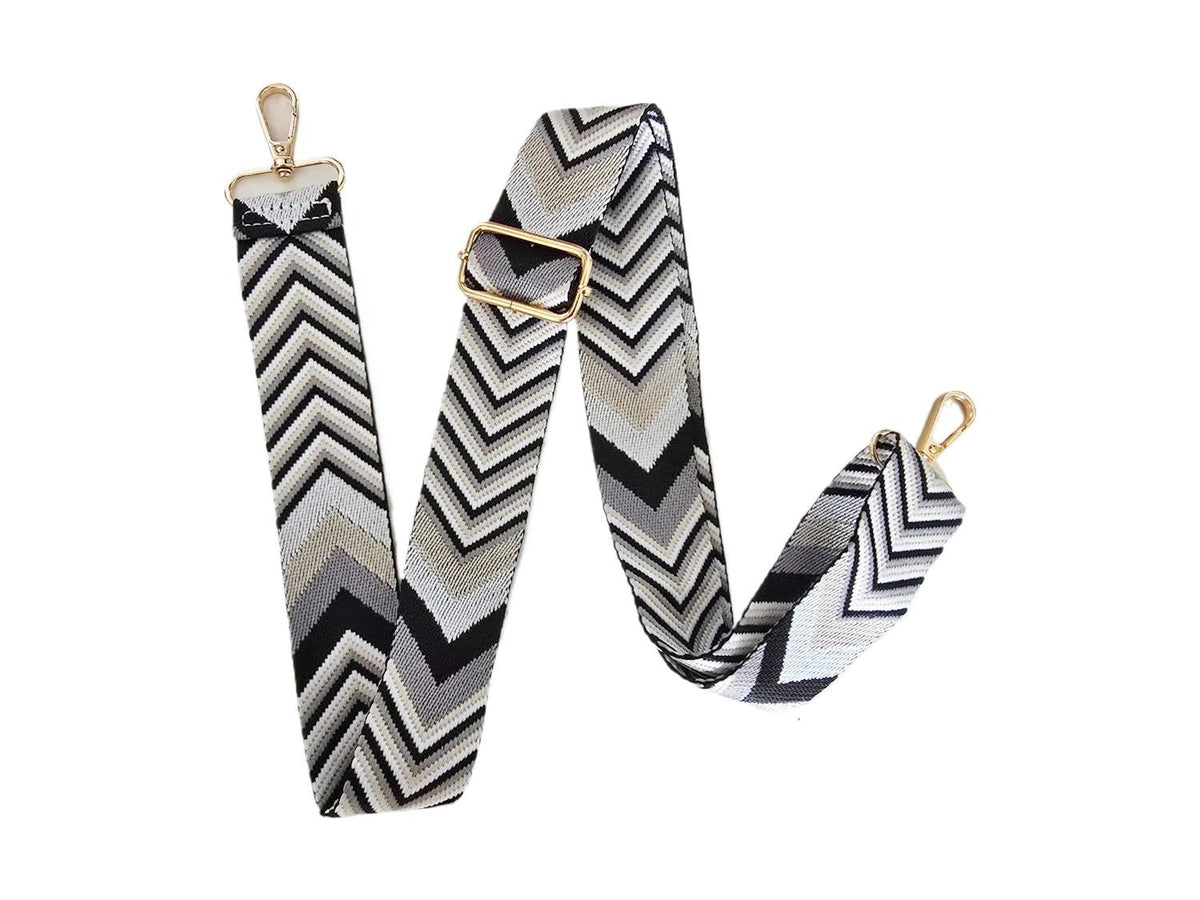 Black White Chevron Bag Strap, Adjustable Zigzag Replacement Shoulder Strap, Monochrome Crossbody Handbag Strap