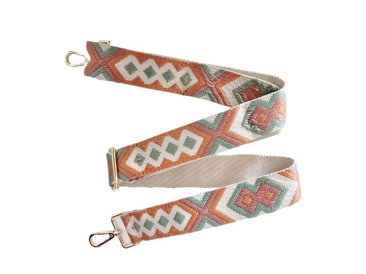 Boho Geometric Shoulder Bag Strap: Adjustable Woven Cotton-Poly Blend