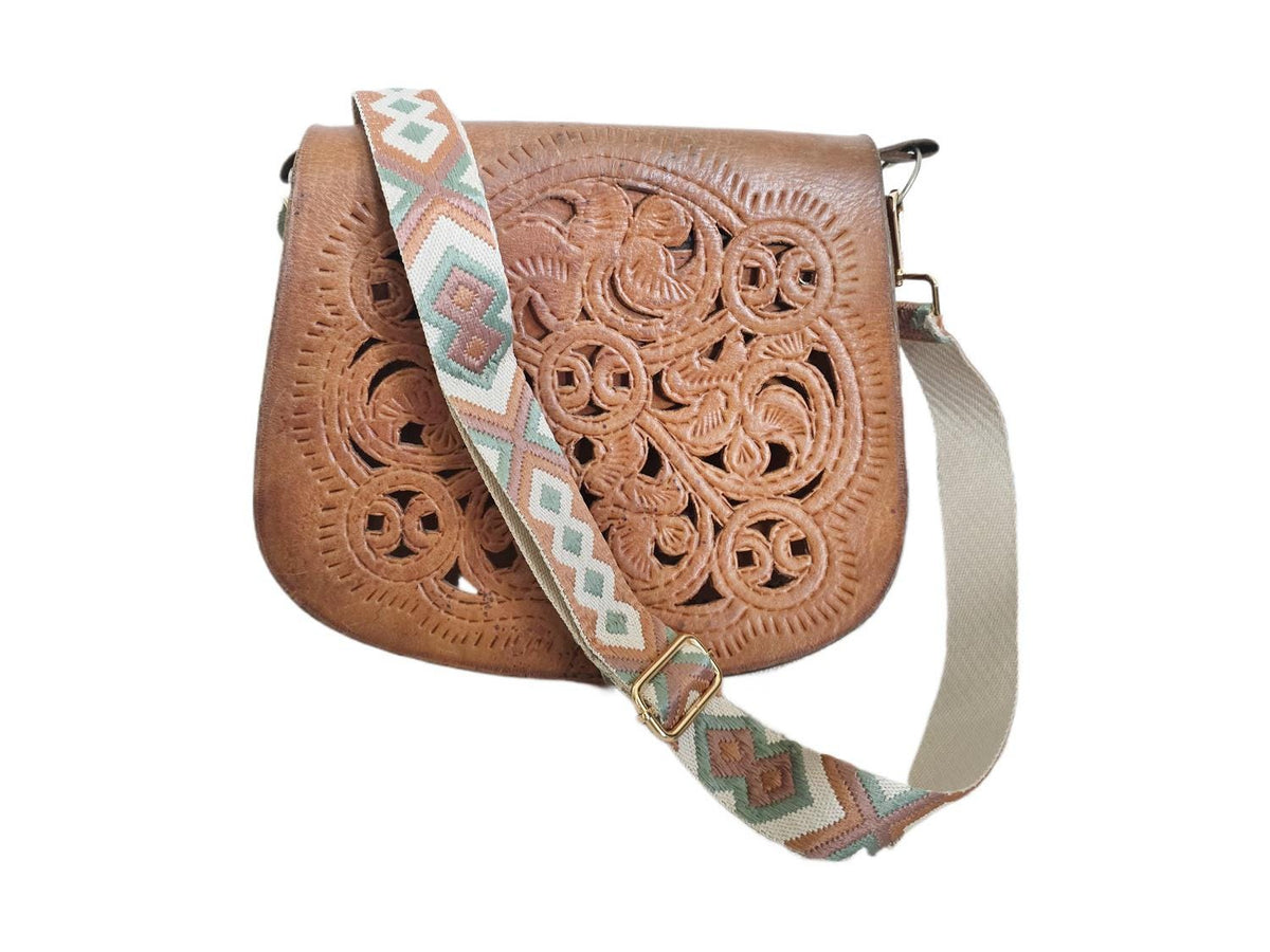 Boho Geometric Shoulder Bag Strap: Adjustable Woven Cotton-Poly Blend