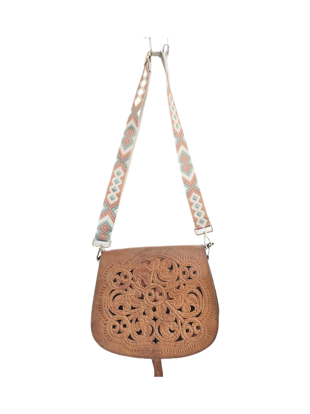 Boho Geometric Shoulder Bag Strap: Adjustable Woven Cotton-Poly Blend