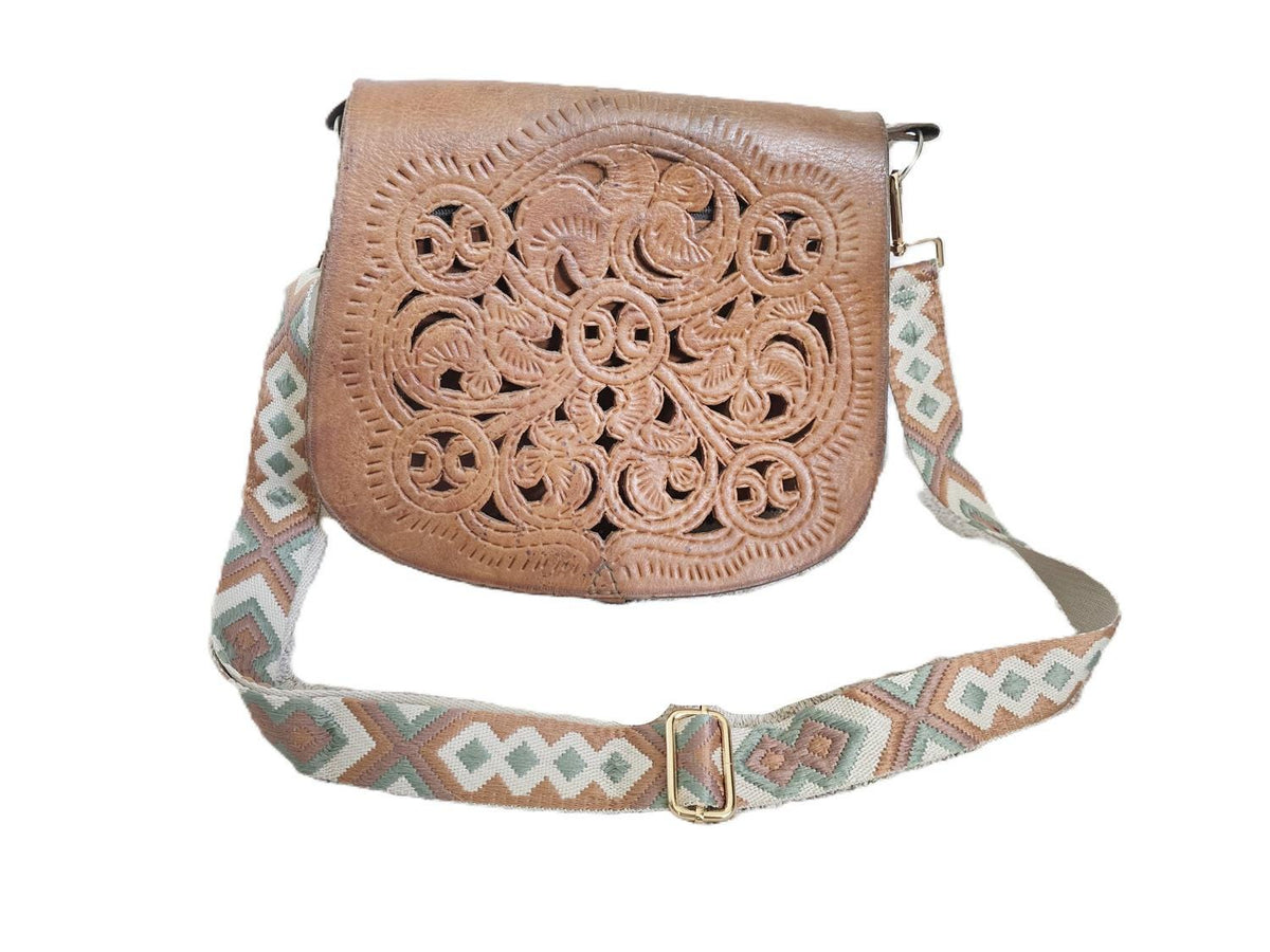 Boho Geometric Shoulder Bag Strap: Adjustable Woven Cotton-Poly Blend