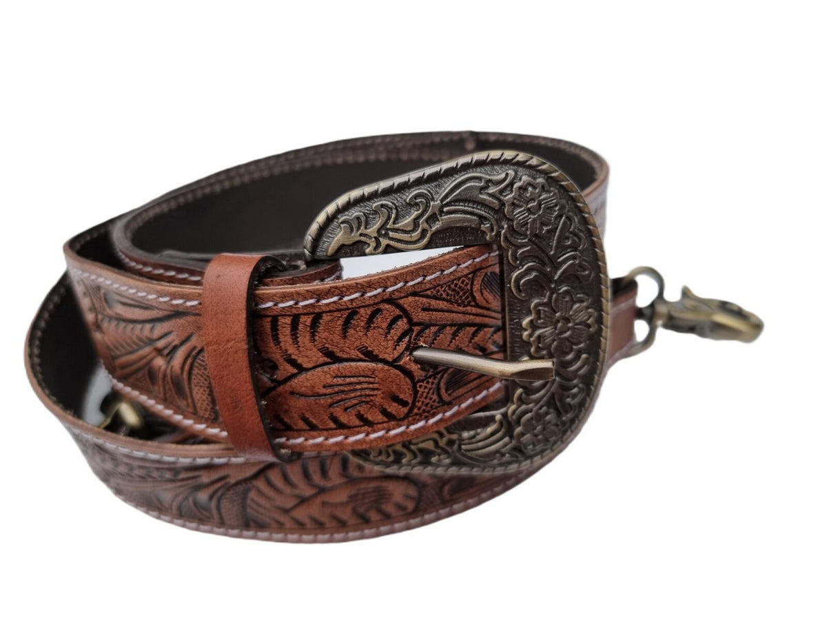 Feather Tooled Leather Crossbody Bag: Aztec Blanket, Western Cowgirl Purse