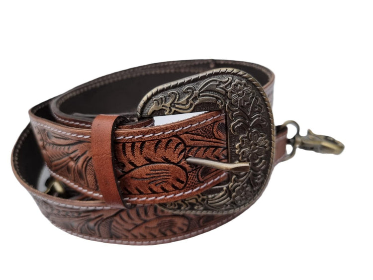 Feather Tooled Leather Crossbody Bag: Aztec Blanket, Western Cowgirl Purse