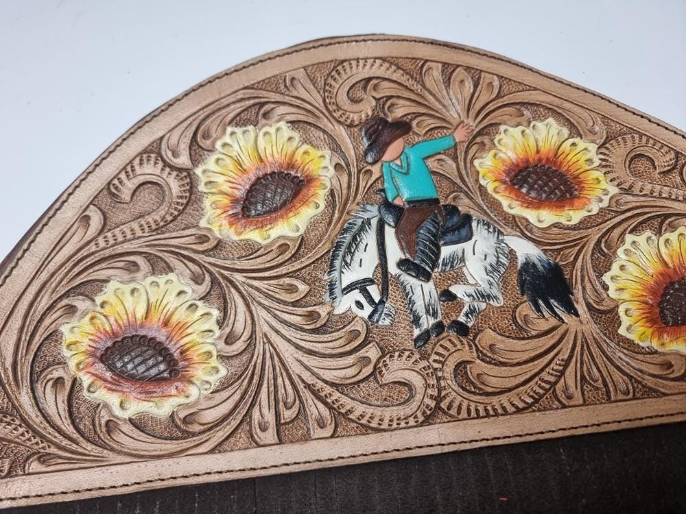 Western Leather Fringe Purse, Hand Tooled Sunflower Cowgirl Bag, Rodeo Horse Crossbody, Southwestern Boho Leather Handbag, Festival Bag