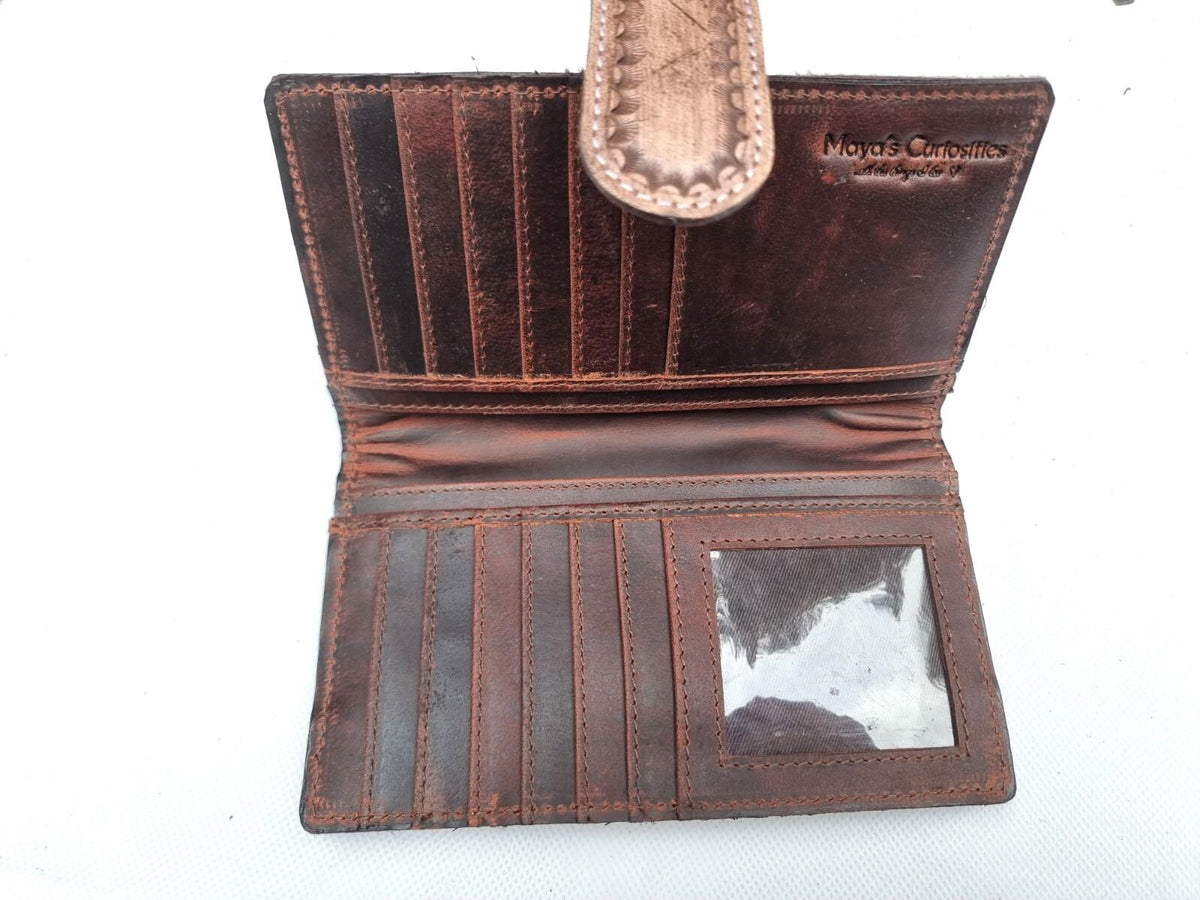 Two Crossed Pistols Leather Wallet - Western Handbag Wallet Set Double Gun - Hand Tooled Leather Bag with Fringe - Real Cowhide Purse