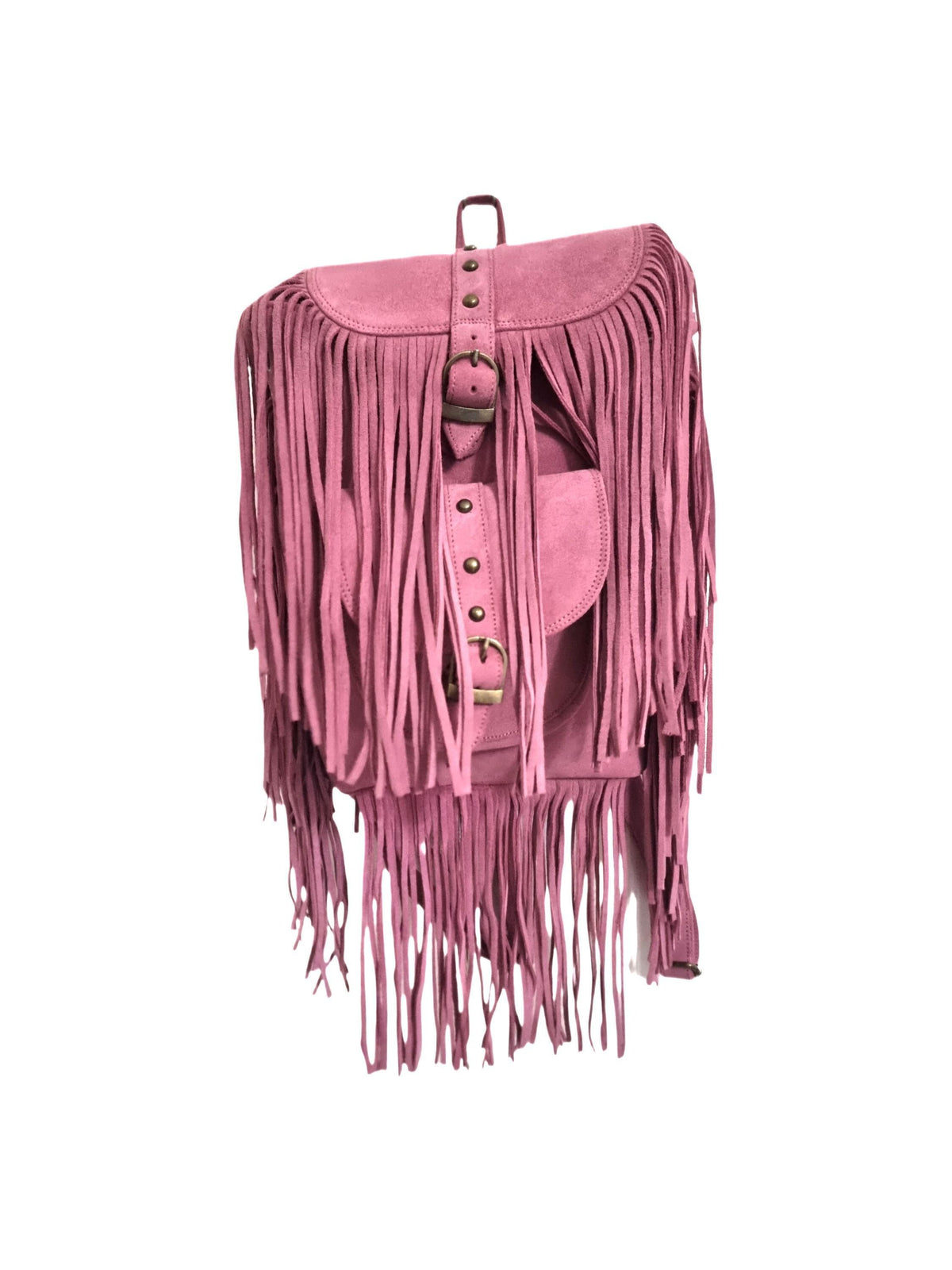 Pink Suede Fringe Backpack: Handmade Boho Festival Rucksack