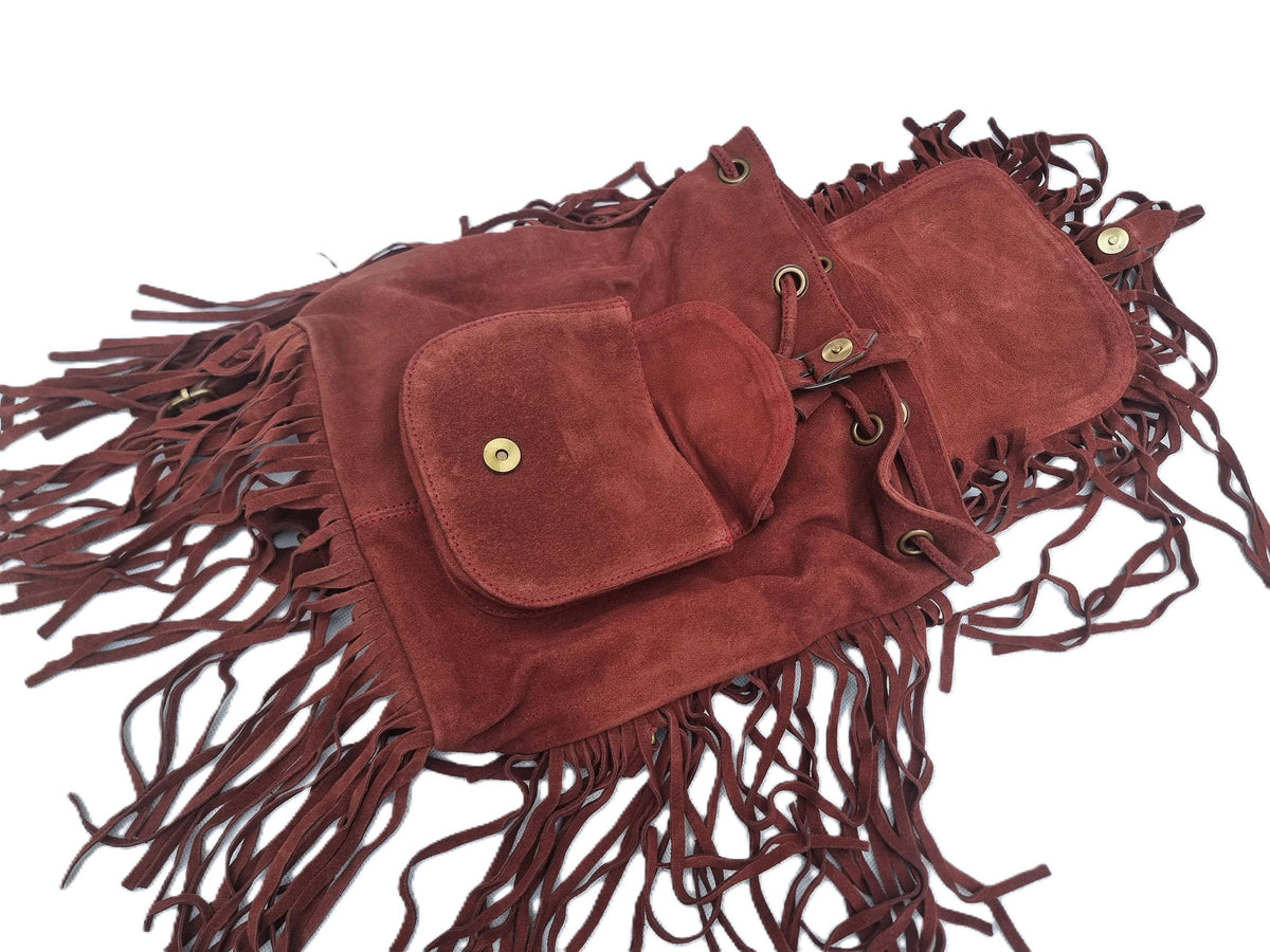 Handmade Suede Fringe Backpack: Boho Festival Rucksack