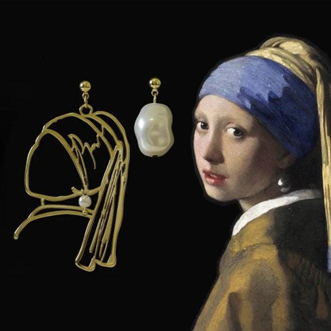 Vermeer Girl with a Pearl Earrings: Mismatched Portrait Dangle Earrings